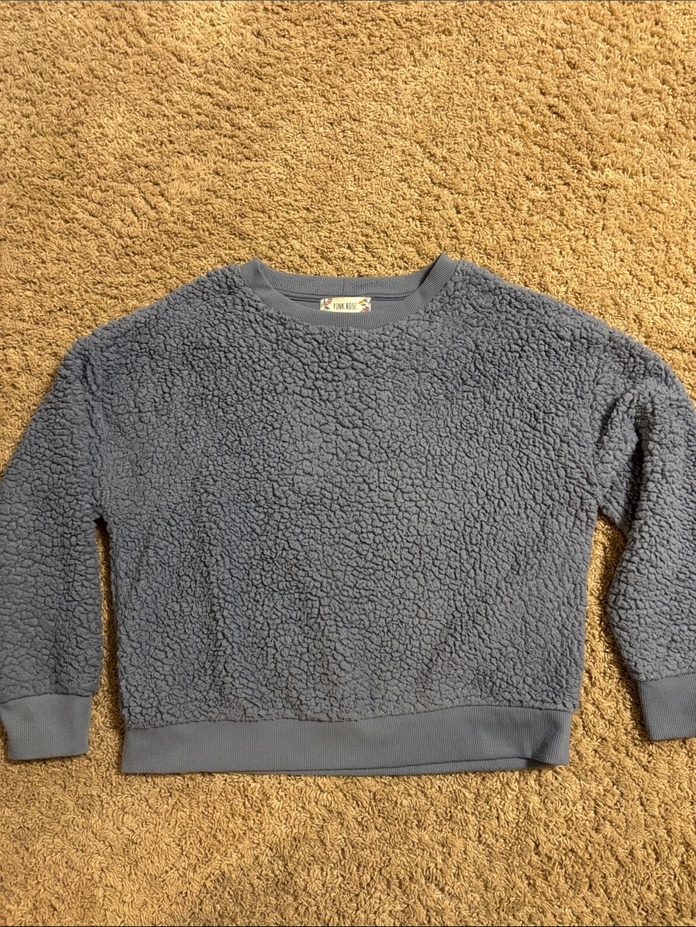 Pink Rose Women's Slate Blue Sherpa Crewneck Sweater